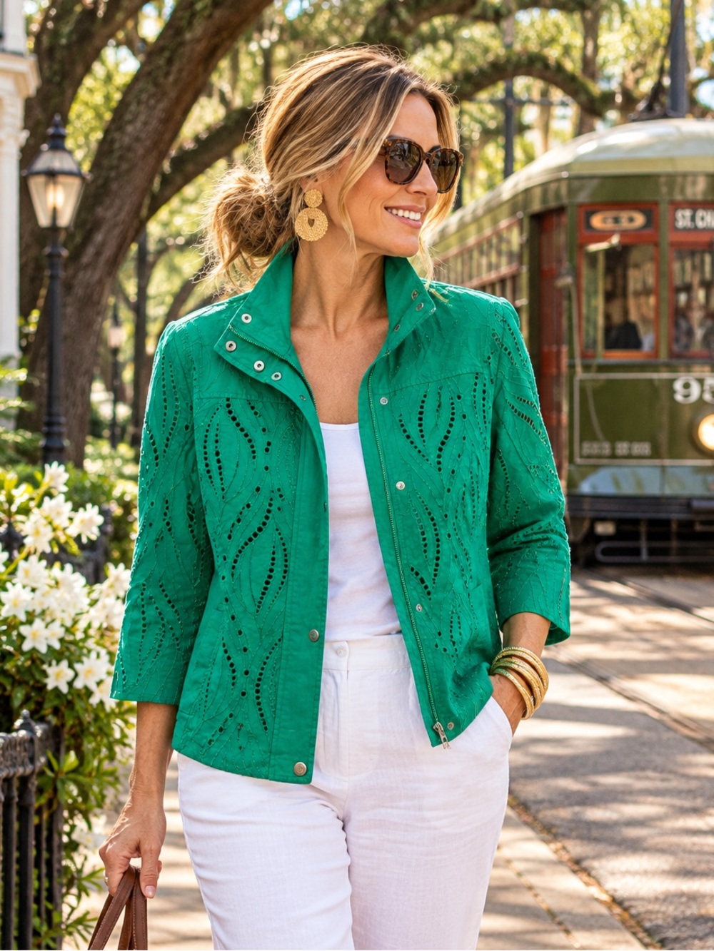 Chico's Eyelet Linen Jacket Congo Green 100% Linen NWT Size 0 $129 S 4 NEW